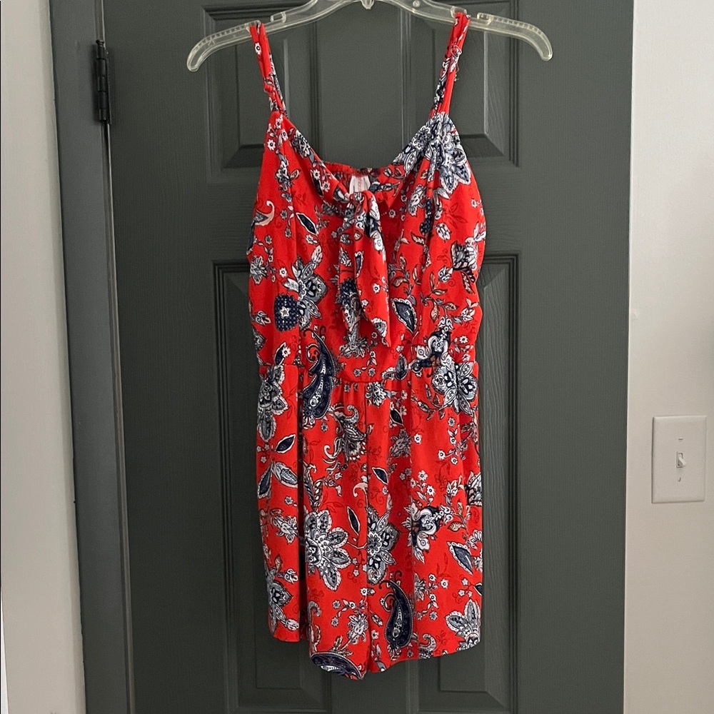 Xhilaration Red and Blue Floral Jumpsuit